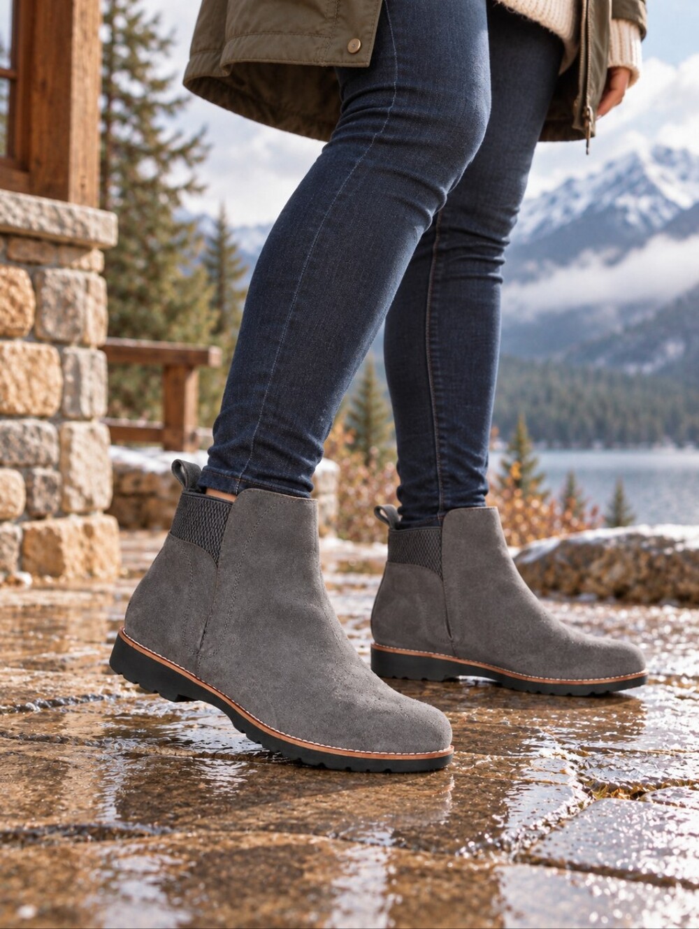 Blondo Women’s Waterproof Gray Suede Chelsea Ankle Boots Size 10M Lug Sole